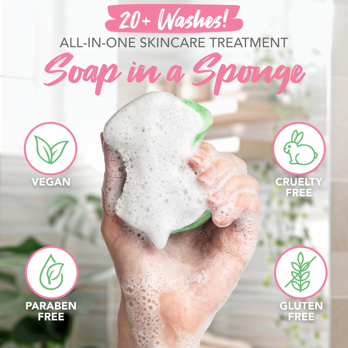 Spongeables producing creamy lather in hand for easy, soap-free usage benefit