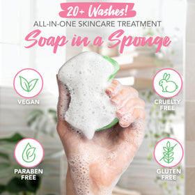 Spongeables producing creamy lather in hand for easy, soap-free usage benefit