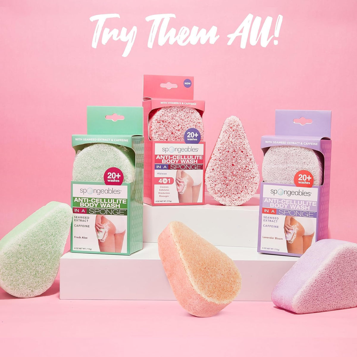 Spongeables in bathroom setting suggesting relax and refresh foot care benefit