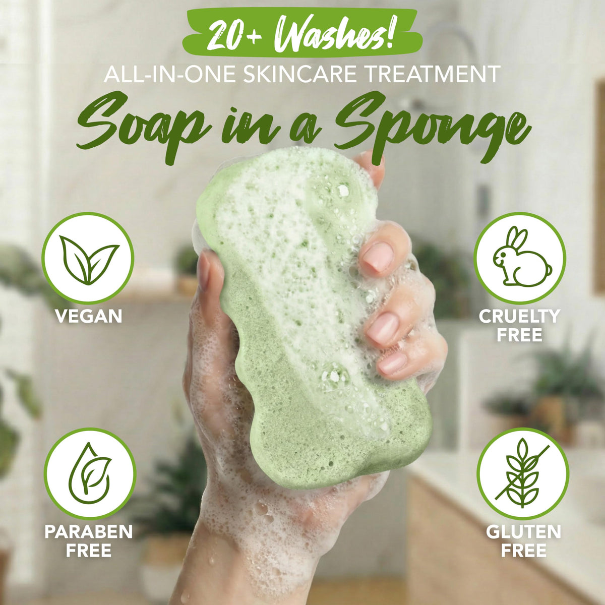 Spongeables being squeezed to release creamy lather for easy cleansing benefit