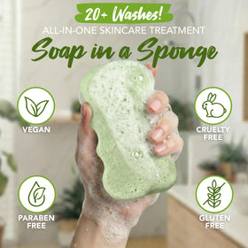 Spongeables being squeezed to release creamy lather for easy cleansing benefit