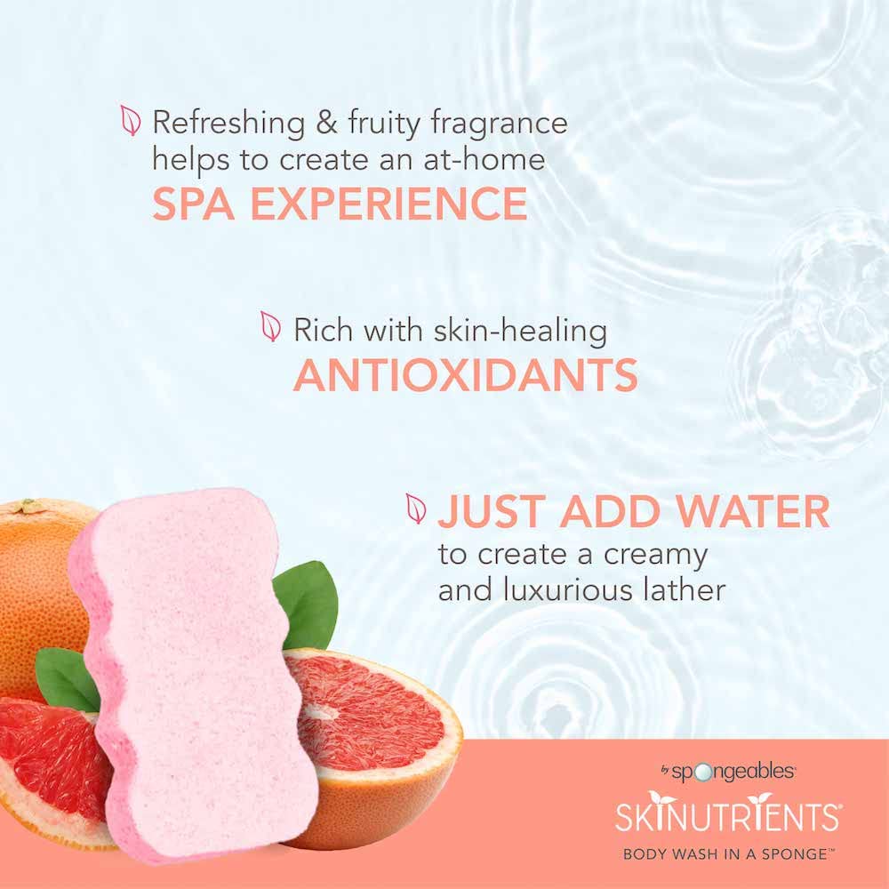 Spongeables vanity lifestyle display presents citrus scent and countertop convenience