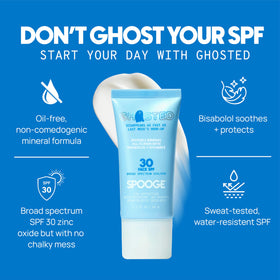 SPOOGE Ghosted tube beside sunglasses to show compact 1.7 oz size for easy transport