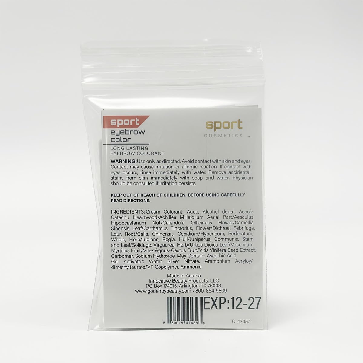 Sport Cosmetics tube close-up of light brown colorant showing precise application benefit