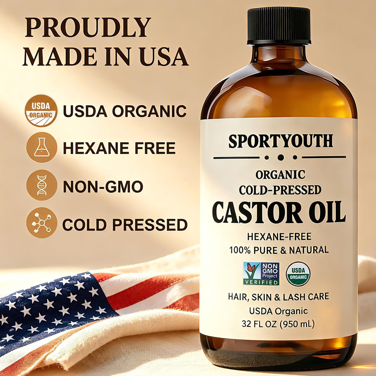 SPORTYOUTH oil drop close-up showing smooth, thick texture for deep nourishment