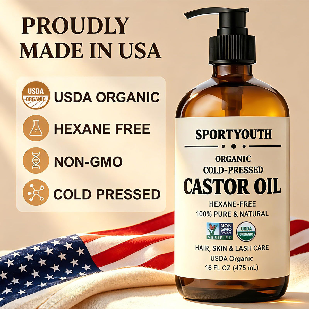 SPORTYOUTH oil texture pouring to show viscous quality and deep-moisture benefit