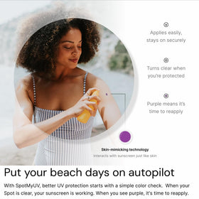 SPOTMYUV on child at beach offering visual sunscreen monitoring safety