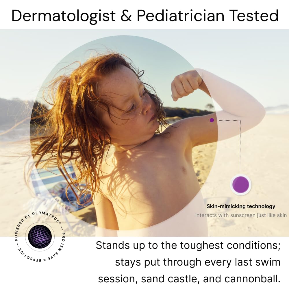 SPOTMYUV stickers on children at beach demonstrating easy monitoring