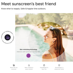 SPOTMYUV sticker next to coin for size scale and portability benefit