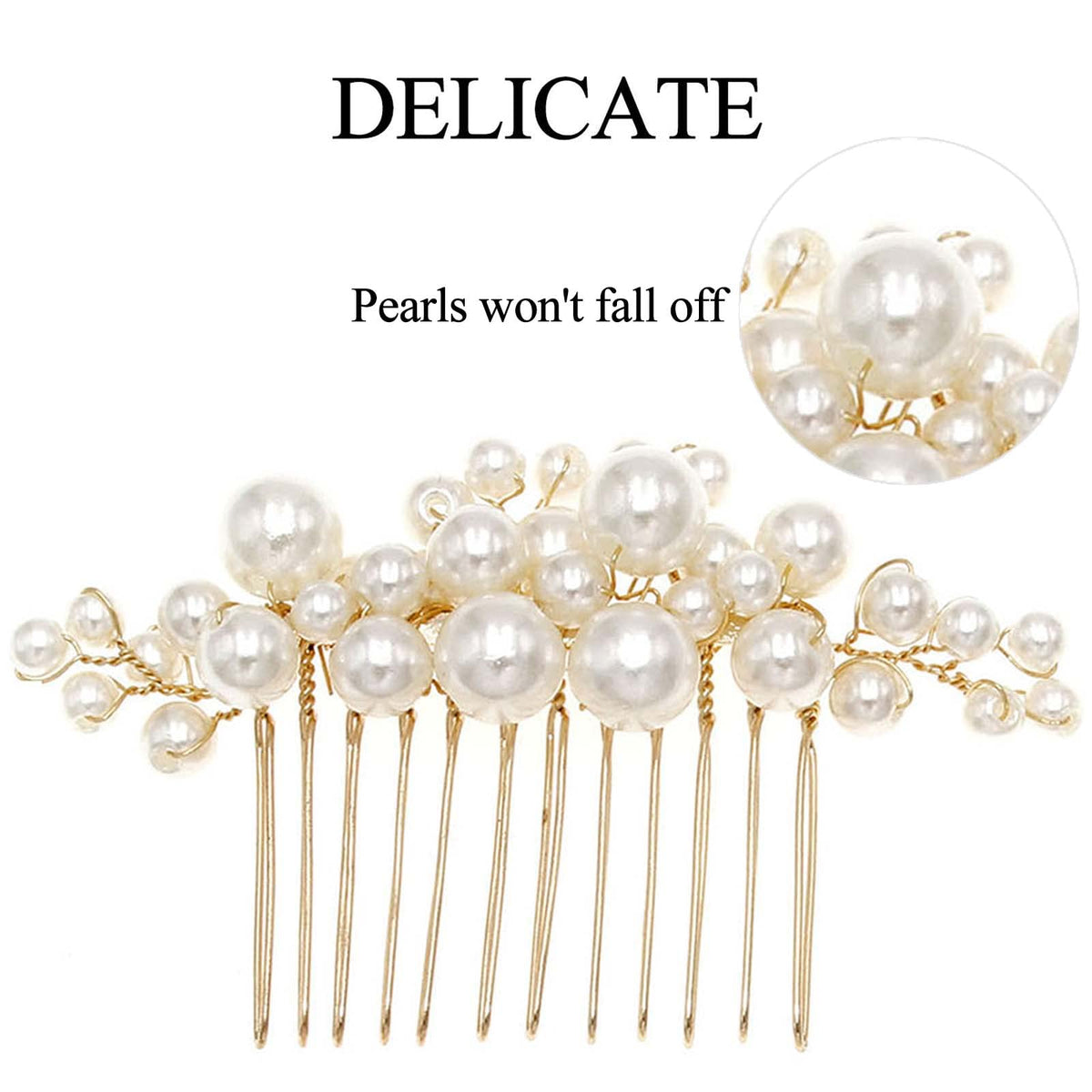 Sppry combs arranged in bridal updo providing refined decorative accents