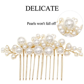 Sppry combs arranged in bridal updo providing refined decorative accents