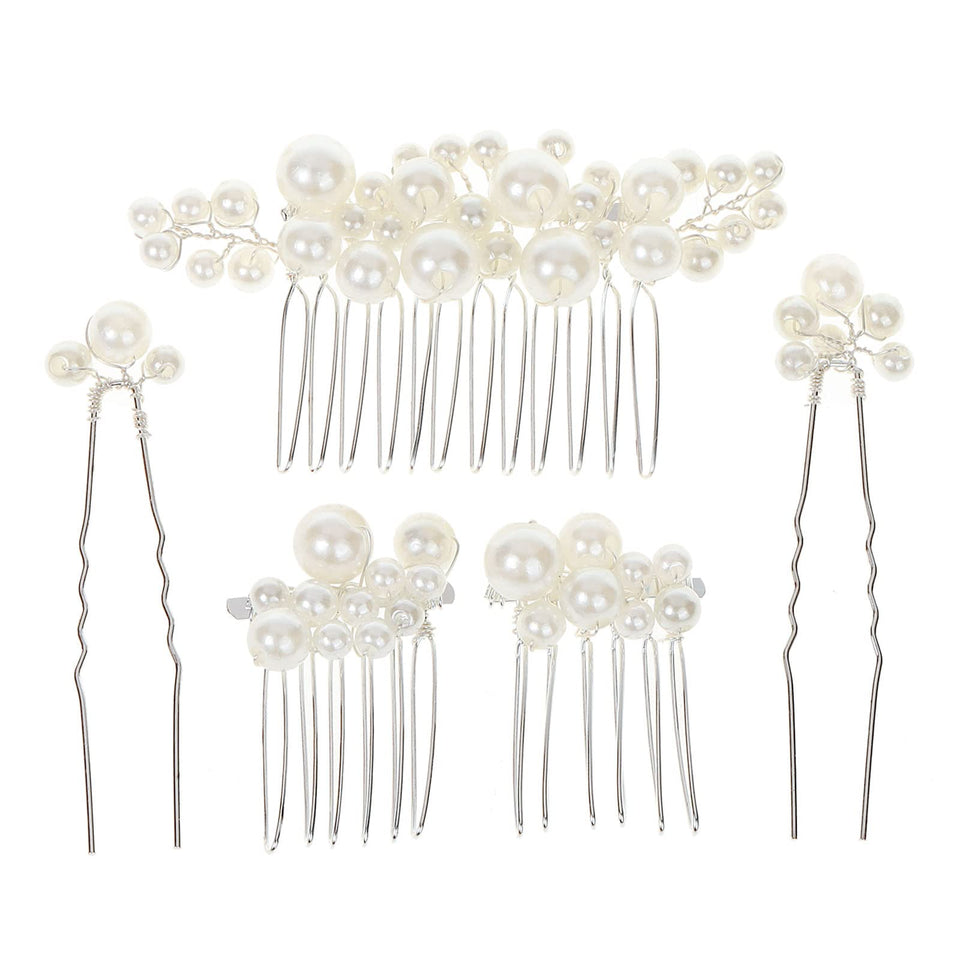 Sppry front view of five-piece combs and pins set showing arrangement and finish