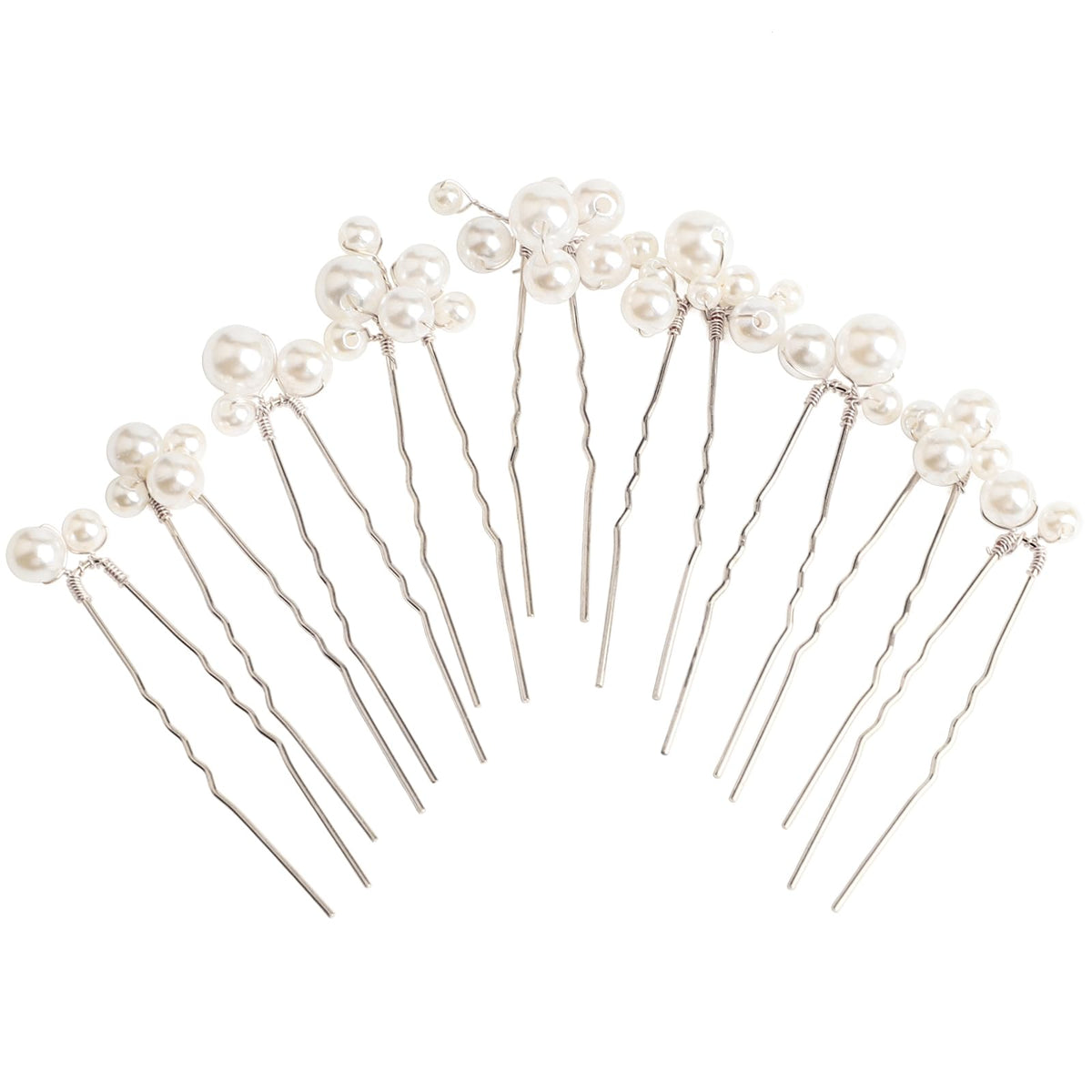 Sppry front packaging showing nine silver pearl hair pins, polished presentation benefit
