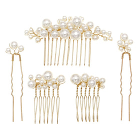 Sppry front view of gold pearl combs showing elegant design and shine