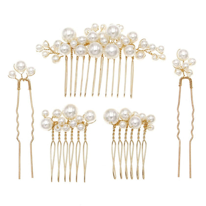 Sppry front view of gold pearl combs showing elegant design and shine