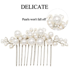 Sppry three hair pins laid on fabric illustrating mixed pearl sizes for styling