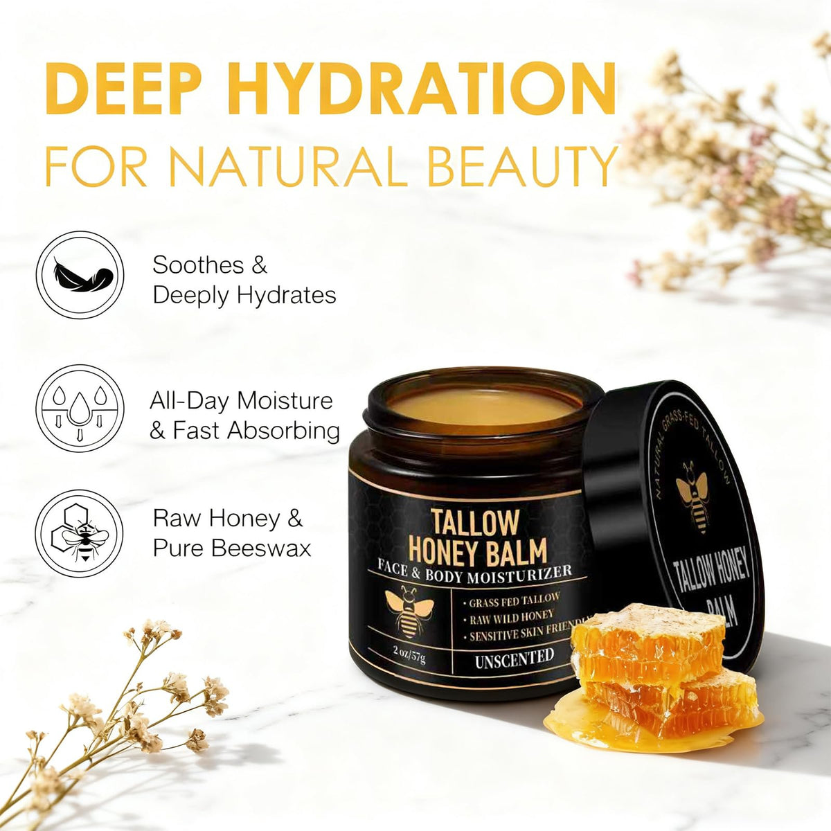 SPVMGRK bowl of grass-fed beef tallow and raw honey highlighting natural ingredients and purity