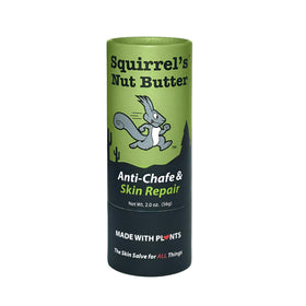 Squirrel's Nut Butter front packaging showing compostable tube and branding benefit convenience