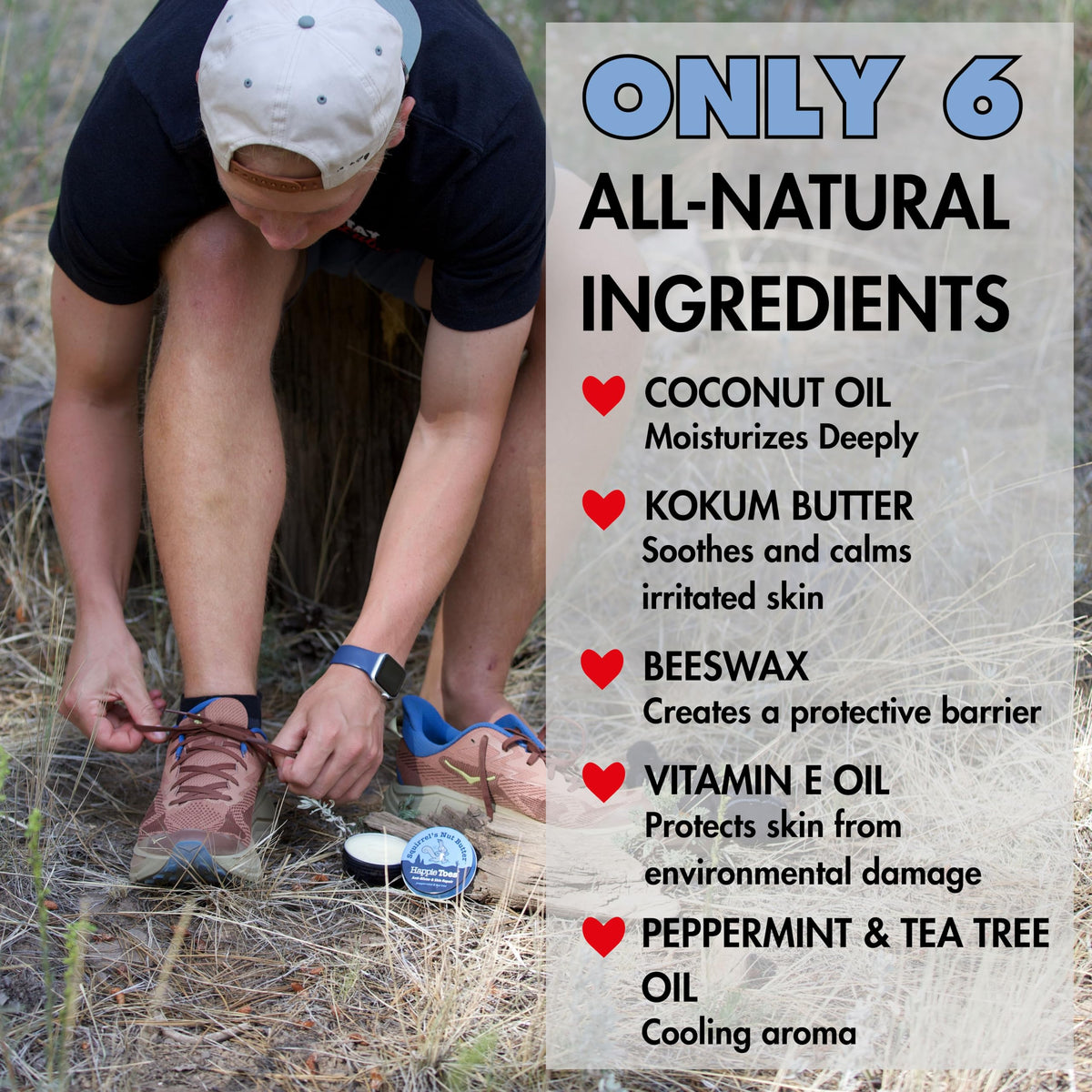 Squirrel's Nut Butter being massaged onto toes to reduce friction and blisters