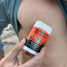 Squirrel's Nut Butter label detail highlighting natural ingredient list and benefits