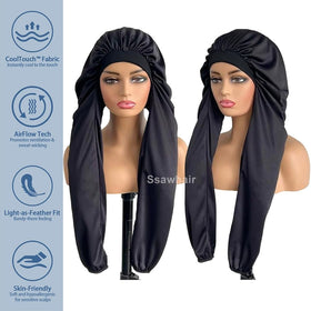 Ssawhair bonnet on model with long braids preserving style overnight