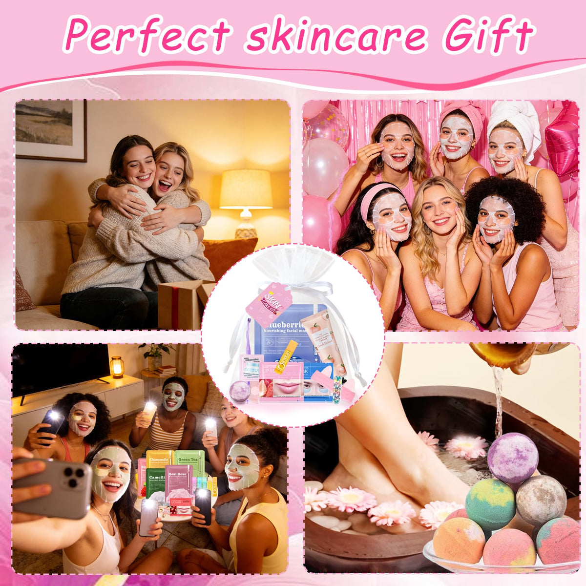 SSZS party setup with favors displayed creating a festive spa atmosphere