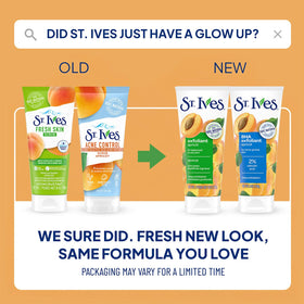 Apricot extract visual with St. Ives label emphasizing natural fruit extract and nourishing benefit