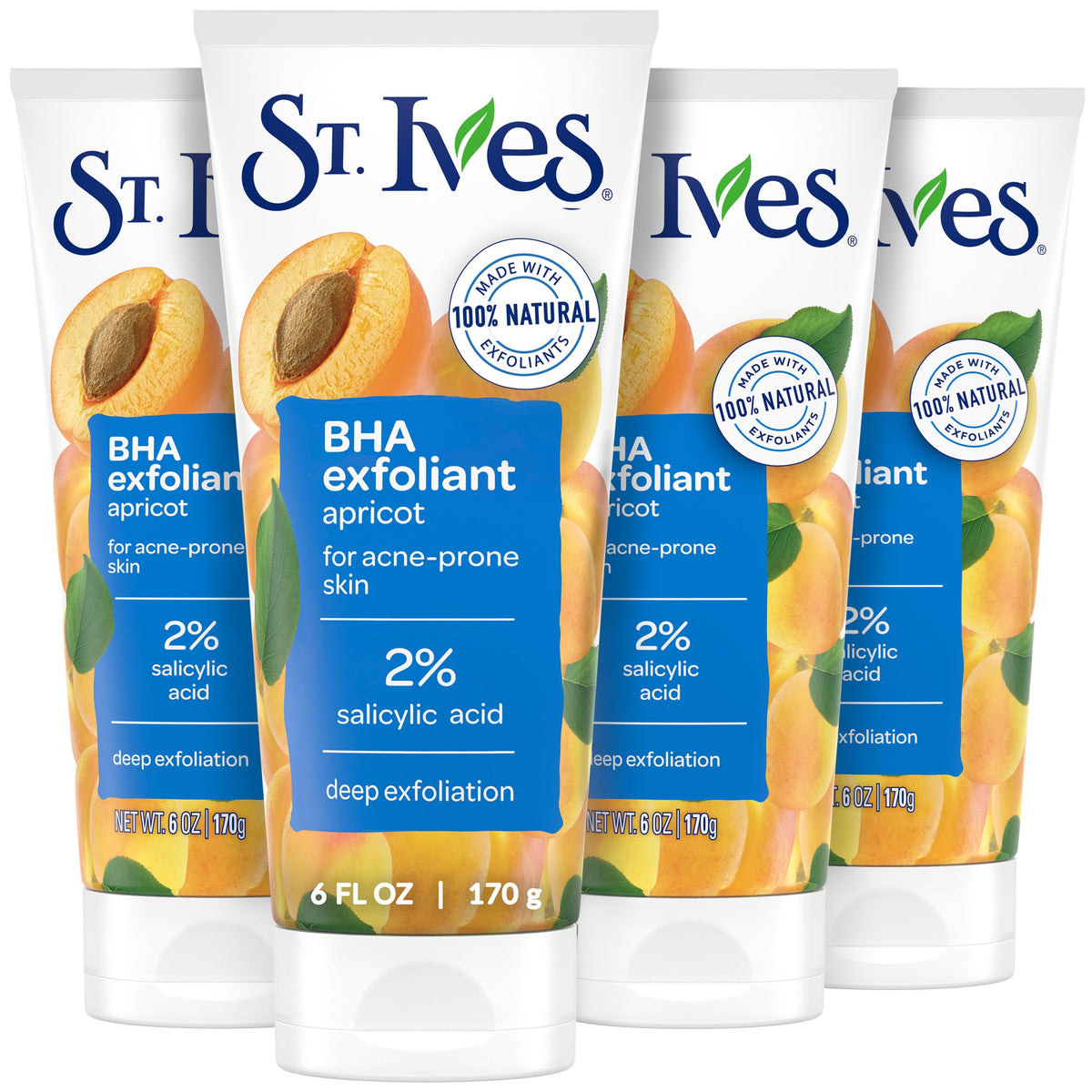 St. Ives front packaging showing acne control benefits and 4-pack convenience