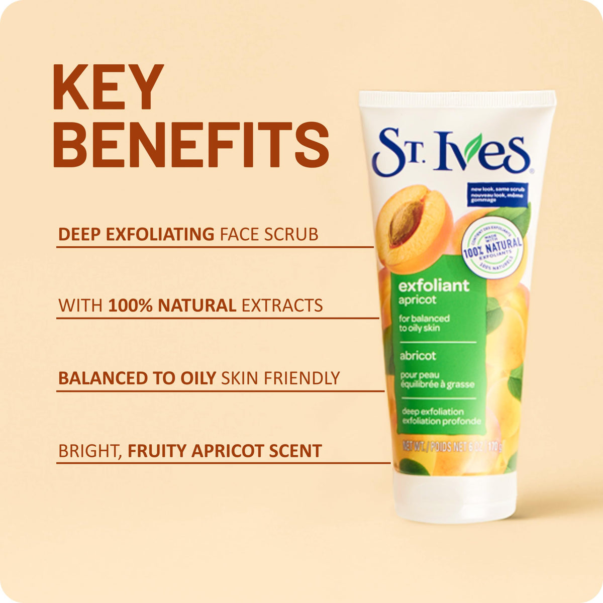 St. Ives apricot extract close-up highlighting vitamin-rich ingredient