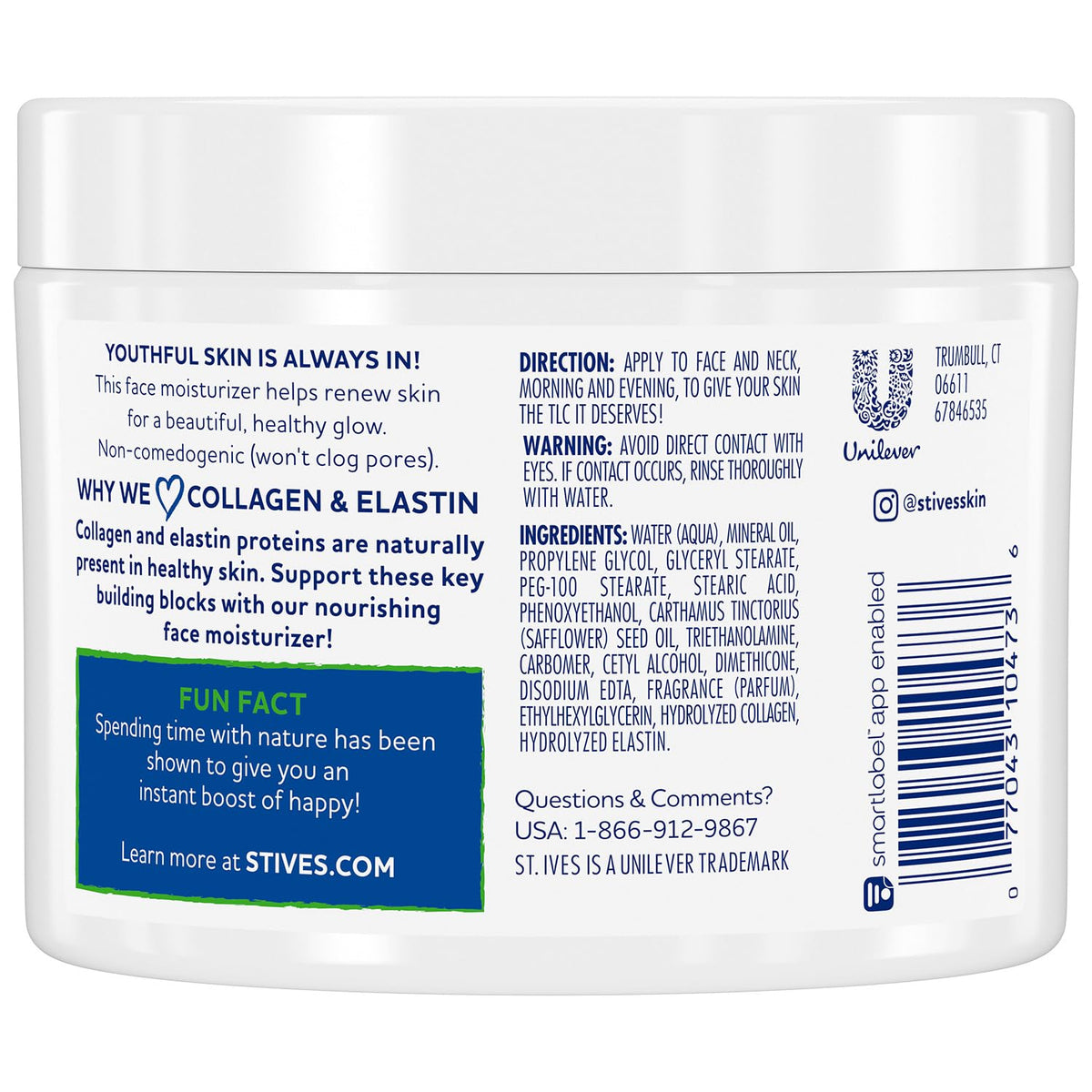 St. Ives back label close-up listing ingredients and product benefits for transparency