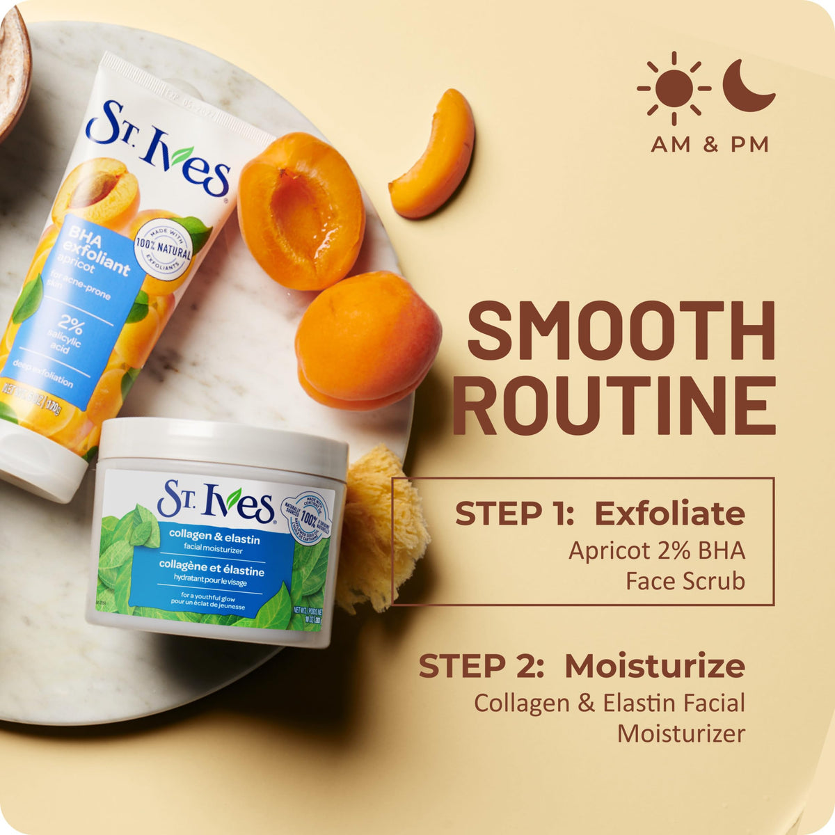St. Ives on bathroom shelf in lifestyle scene promoting daily skincare routine