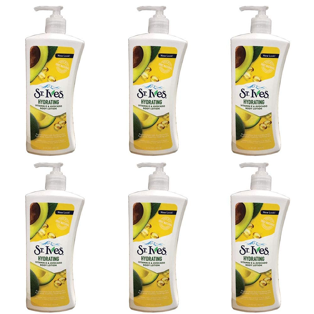 St. Ives front bottle of lotion showing hydrating formula and quick absorption