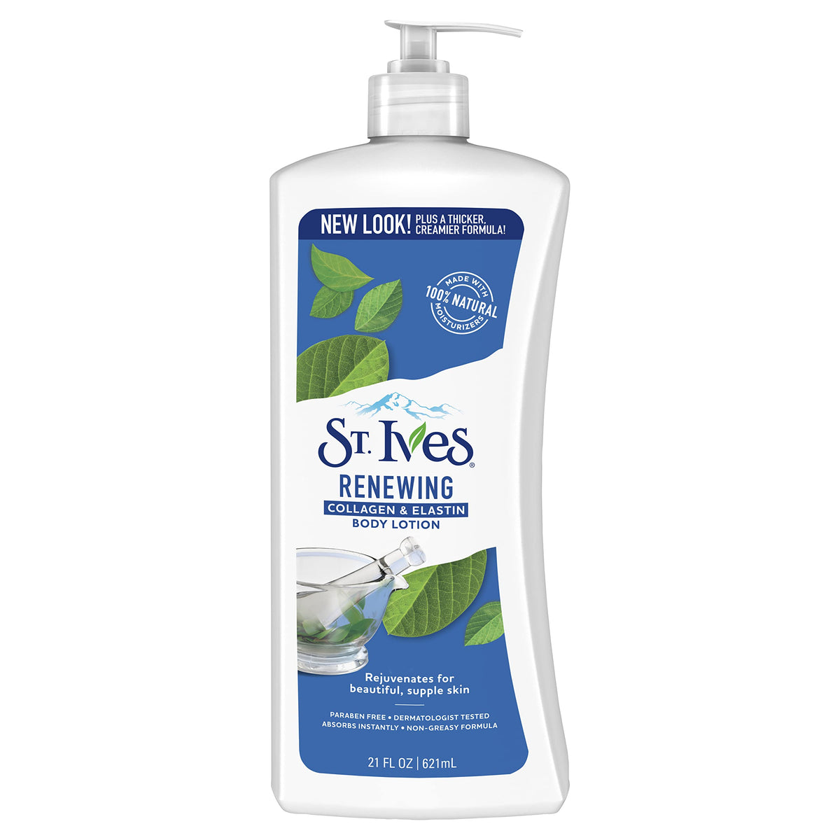 St. Ives front packaging showing bottle and collagen elastin benefits