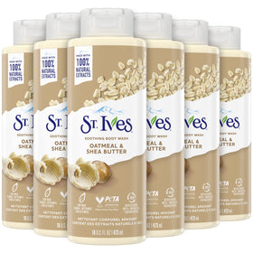St. Ives front packaging showing oatmeal and shea butter for gentle cleansing