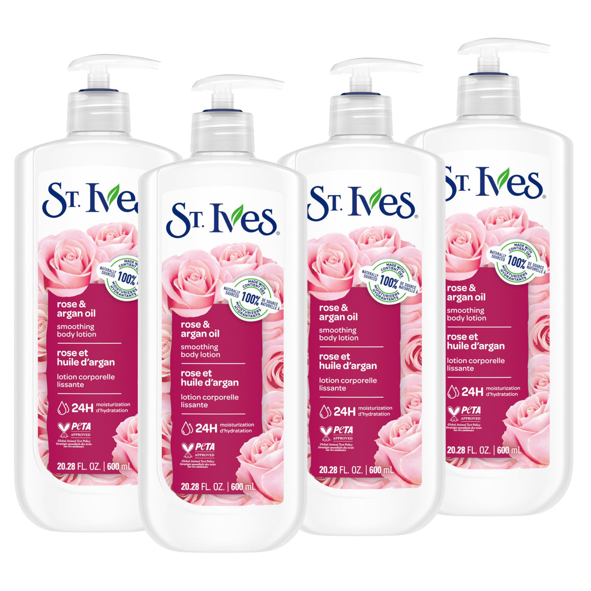 St. Ives front packaging showing rose and argan oil benefits
