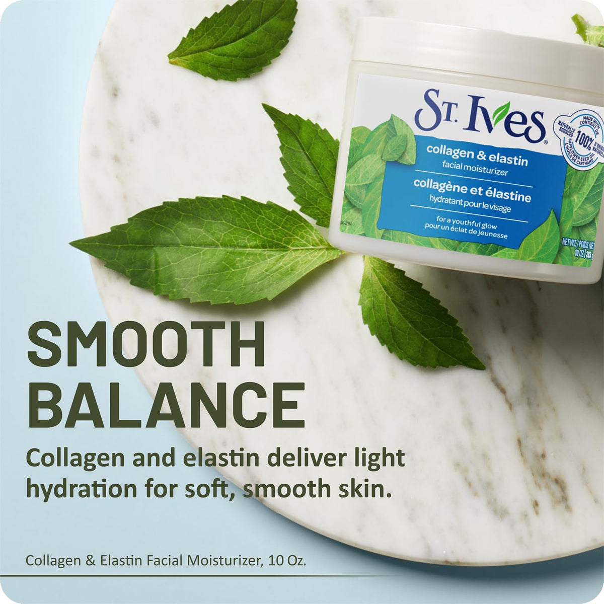 St. Ives apricot and safflower ingredients displayed for natural hydration