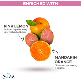 St. Ives mandarin and pink lemon extracts highlighting natural ingredients