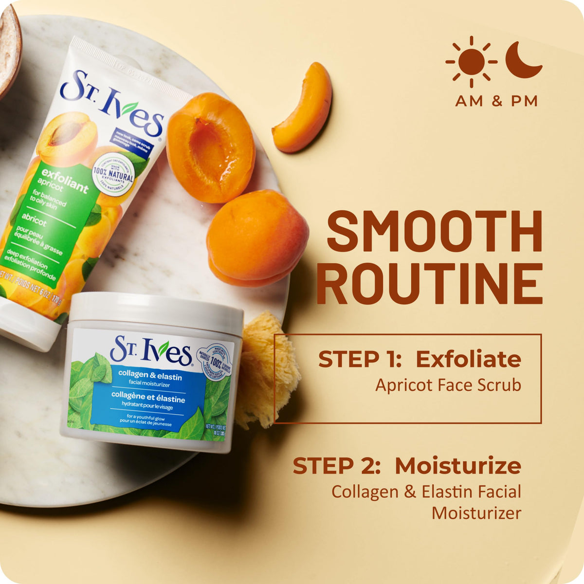St. Ives scrub on bathroom counter styled for everyday skincare routine