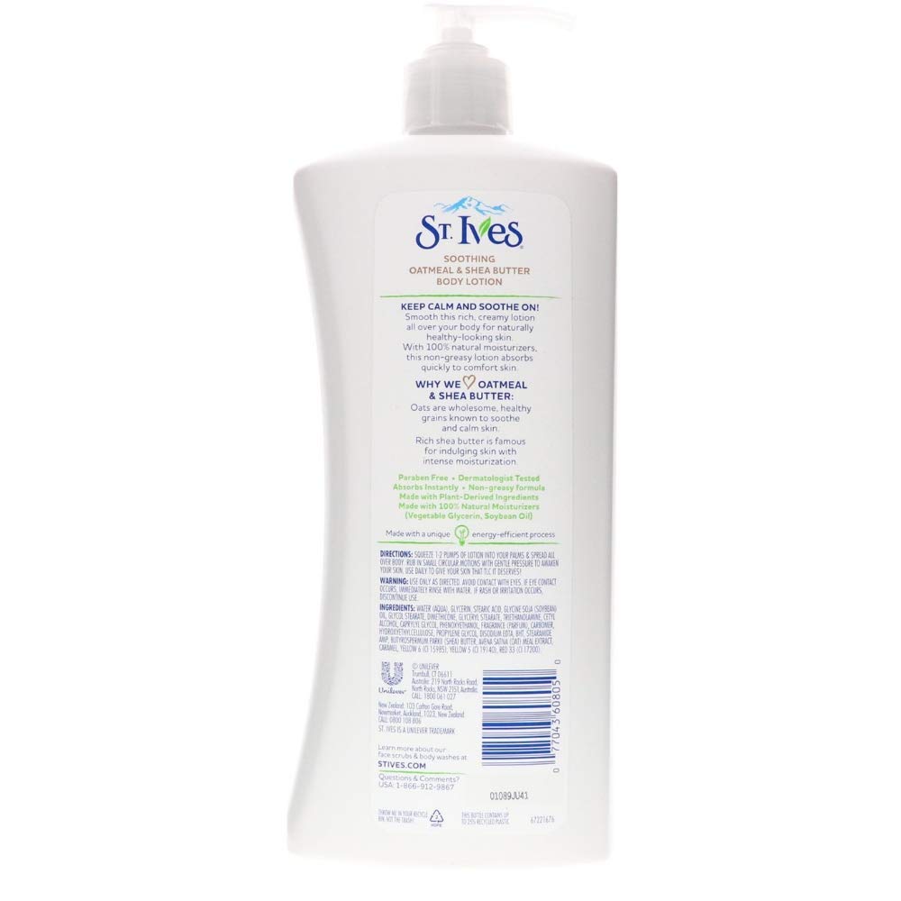 St. Ives close-up of lotion texture on hand highlighting creamy oatmeal shea hydration