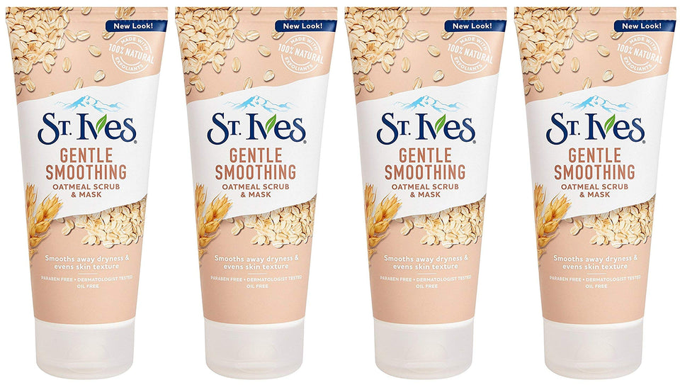 St. Ives front packaging showing oatmeal scrub-mask, reveals smoother skin