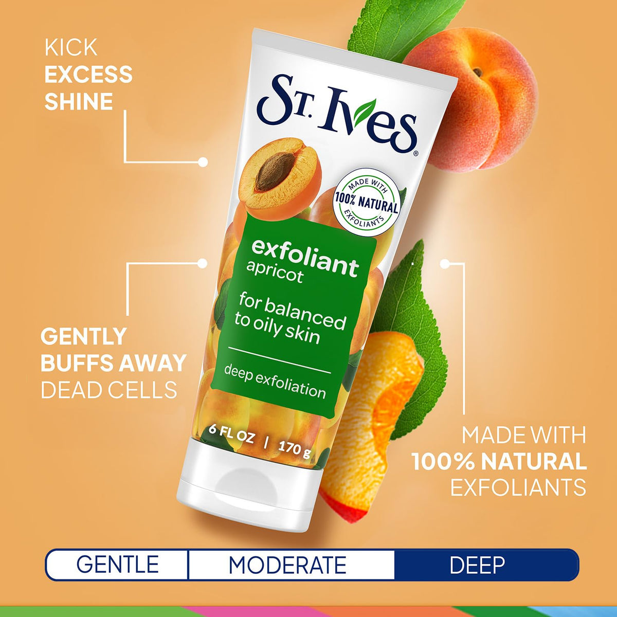 St. Ives tube beside a hand for size comparison showing travel-friendly 6 oz convenience