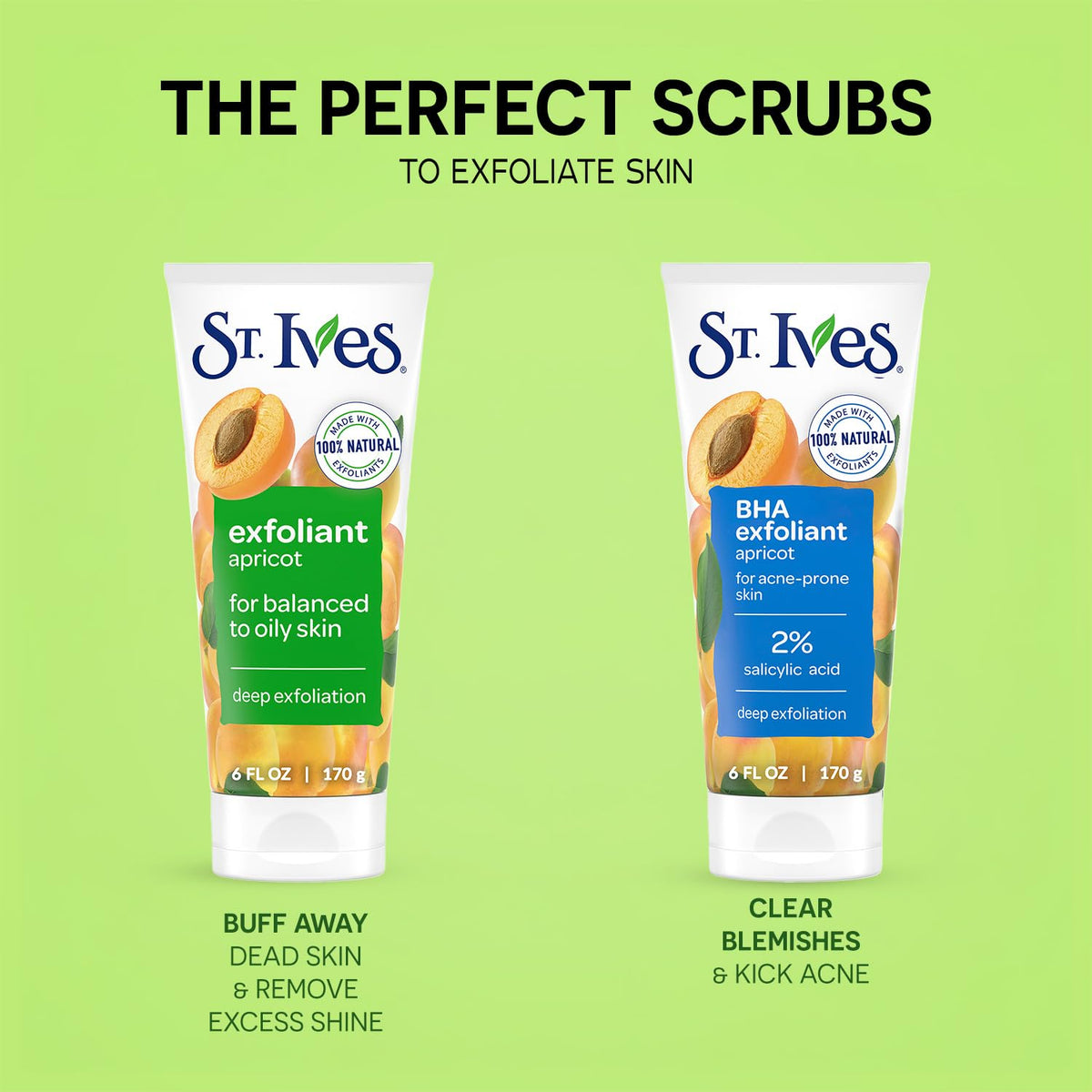 St. Ives scrub texture close-up displaying apricot exfoliant granules and smooth cream benefit