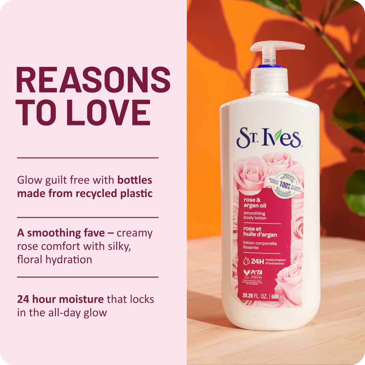 Model applying St. Ives lotion on arm for smooth skin benefit