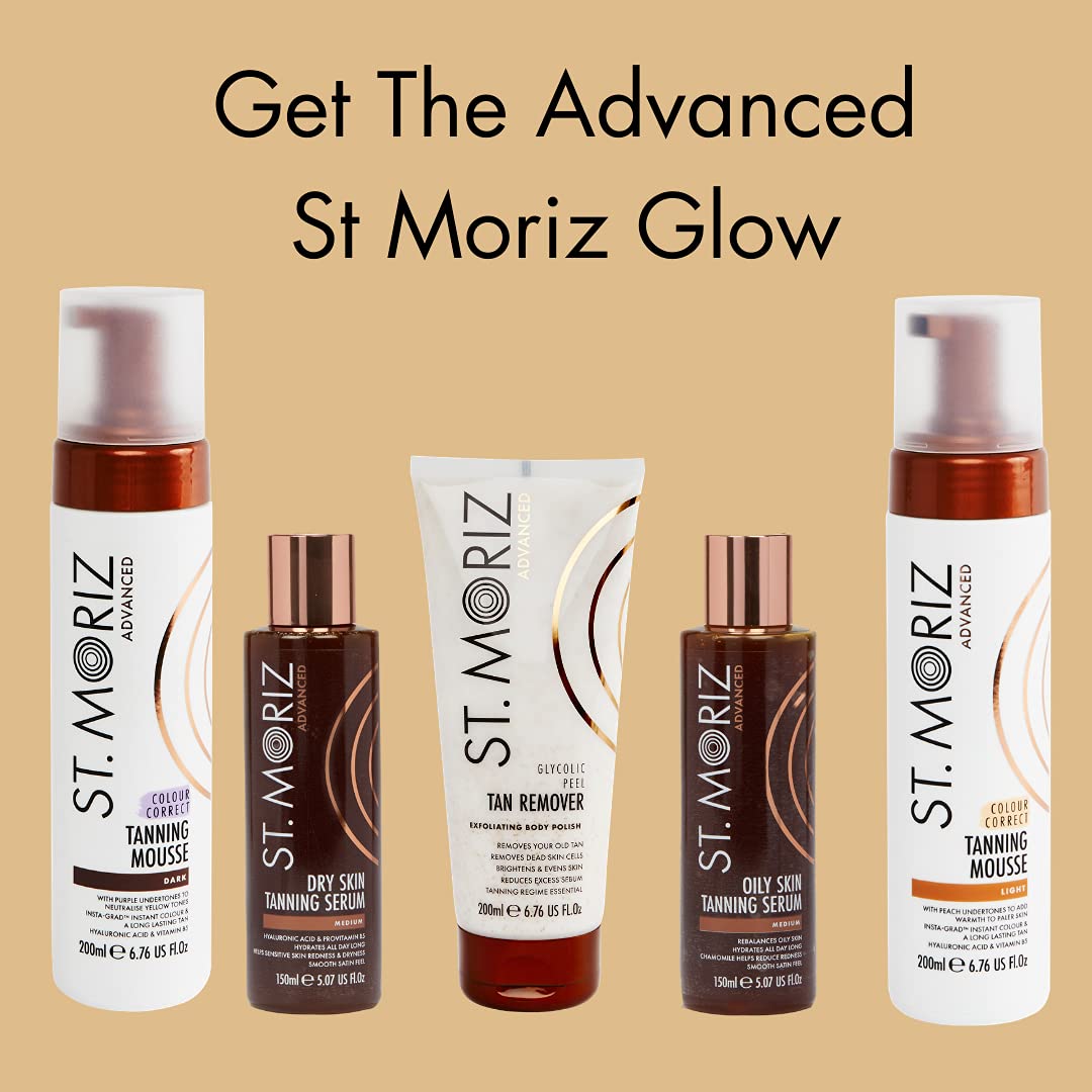 St. Moriz before and after comparison showing natural, balanced tan