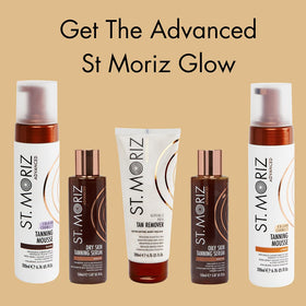 St. Moriz before and after comparison showing natural, balanced tan