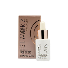 ST. MORIZ front packaging showing compact 15ml bottle for travel-friendly tanning