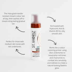 St. Moriz back label close-up showing ingredients and usage benefits
