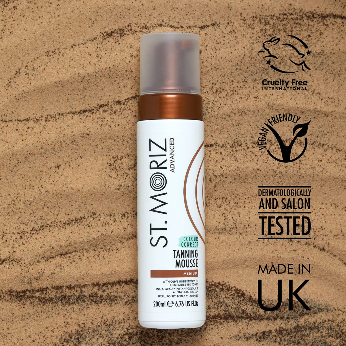 St. Moriz mousse texture close-up illustrating fast-drying, smooth application