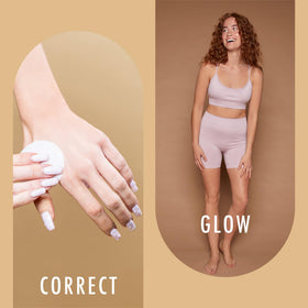 Hand using St. Moriz pad to correct palm and knuckle tan quickly