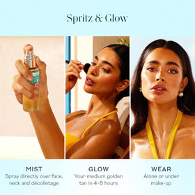 St.Tropez application on face and neck showing effortless, streak-free glow